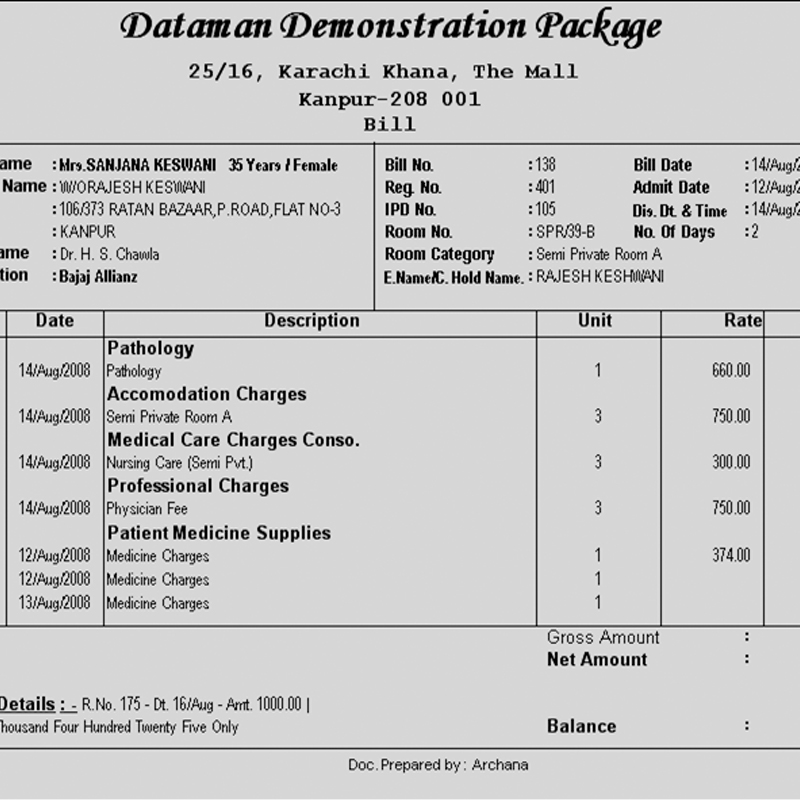 Patient Final Bill (Detailed)